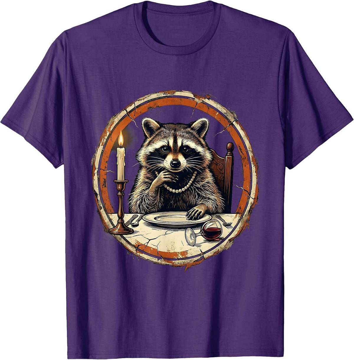 Men's Fancy Raccoon Pearls Dinner Party Graphic T-Shirt - Purple