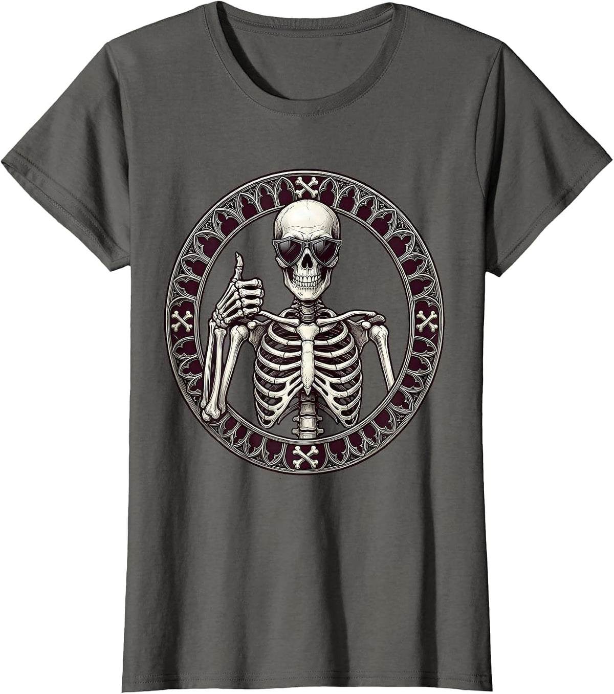 Women's Never Better Skeleton Thumbs Up Sunglasses T-Shirt - Asphalt Grey