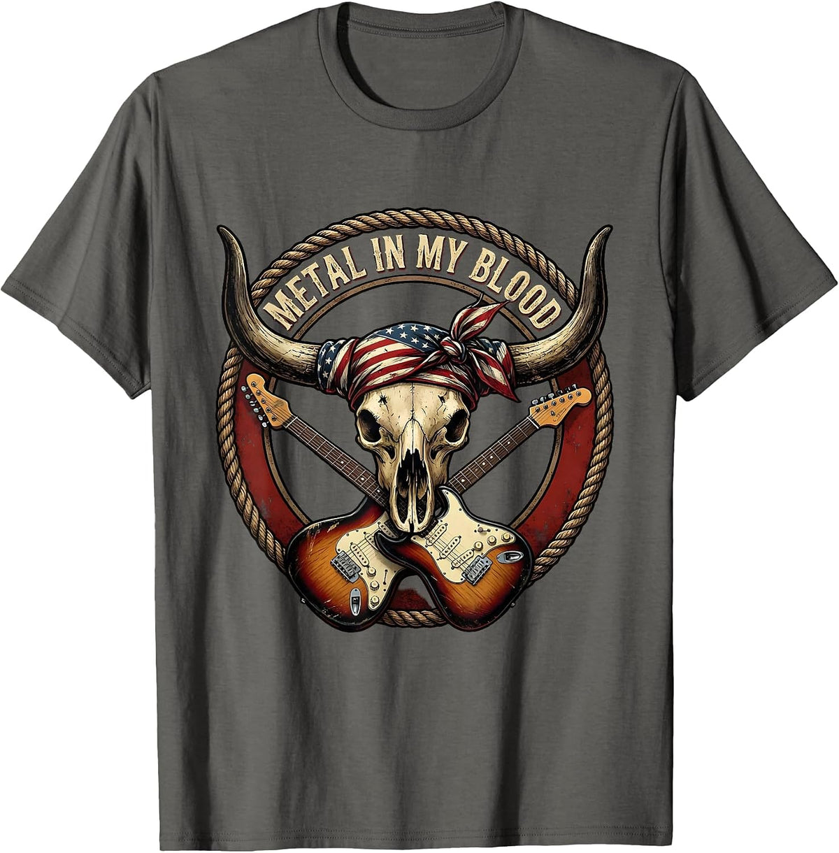 Men's Metal In My Blood Rock Music Graphic Design T-Shirt - Asphalt Grey
