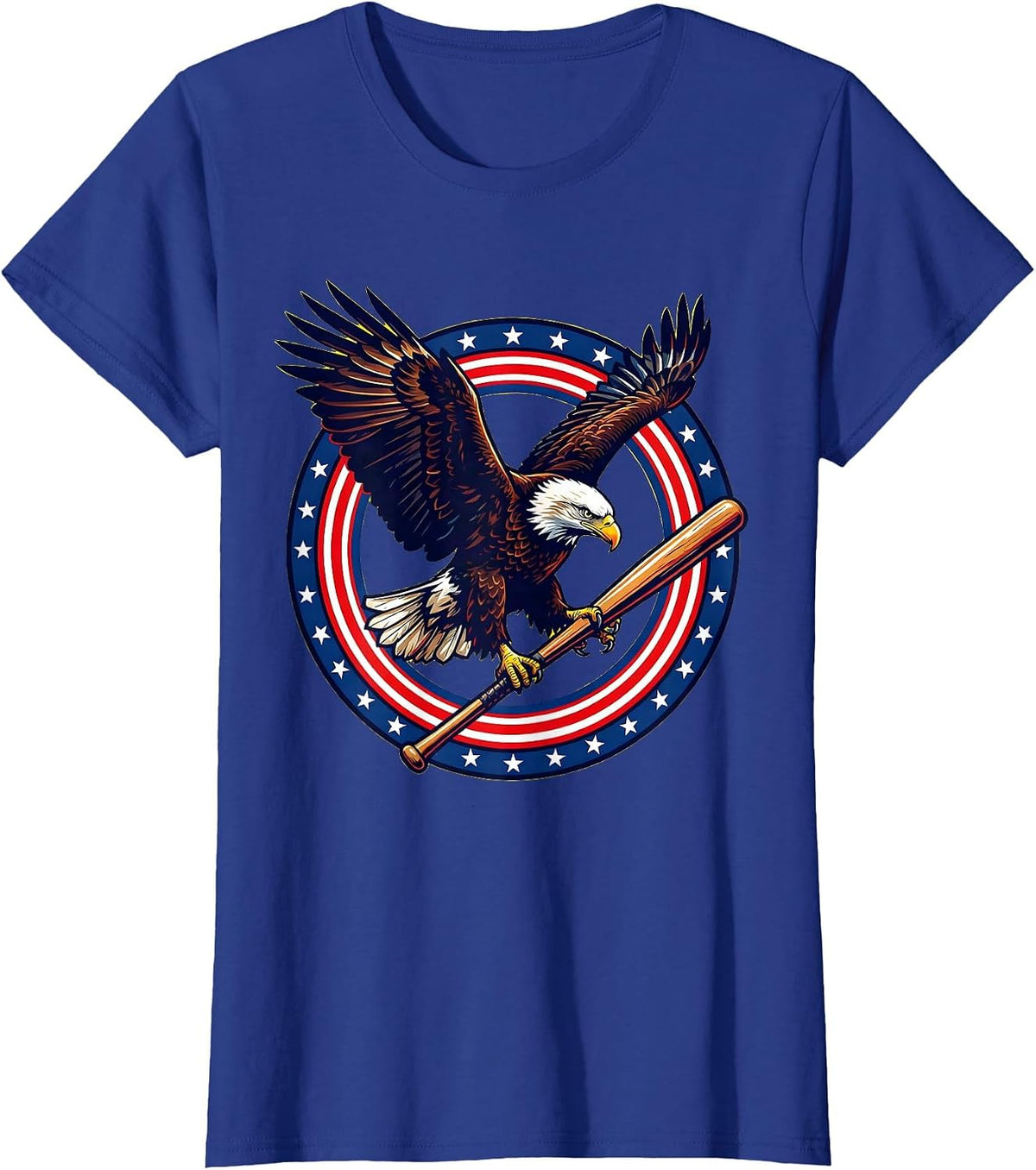 Women's Bald Eagle Perched on Baseball Bat Graphic T-Shirt - Royal Blue