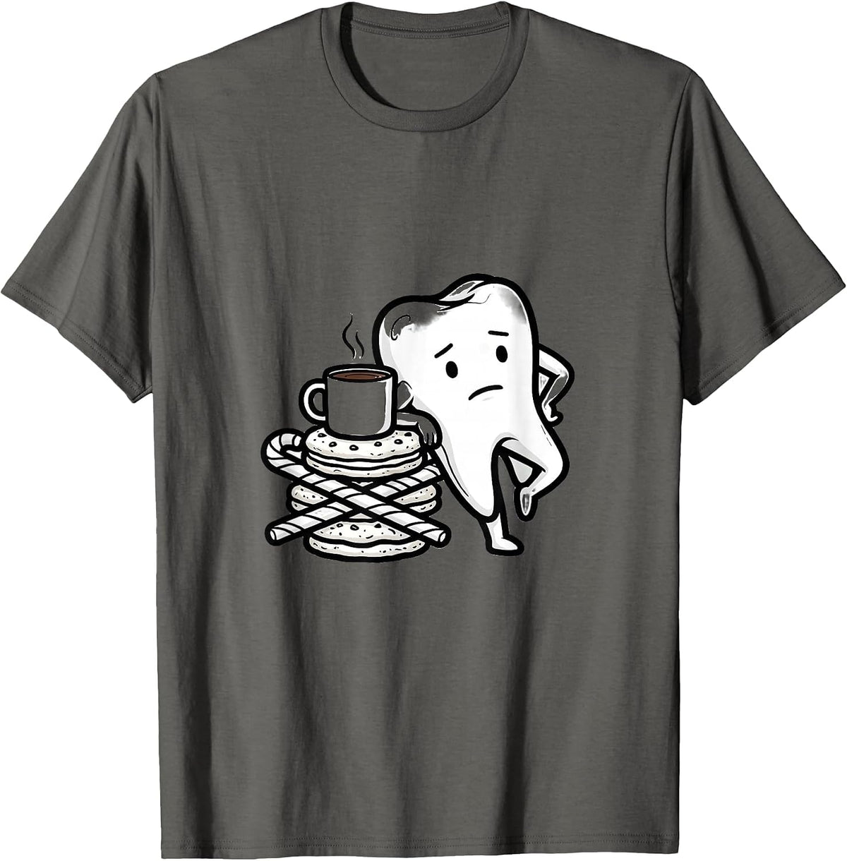 Contour Tooth Dental Humor Christmas Dentist Crew T-Shirt - Asphalt Grey