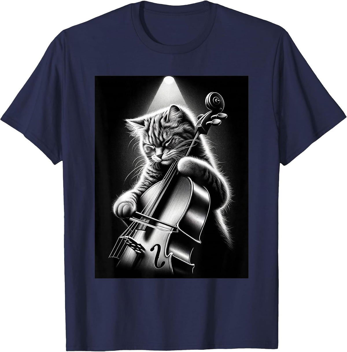 Musician Cello Player Funny Cat Playing Cello T-Shirt - Navy Blue