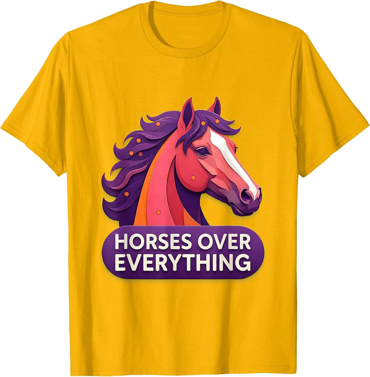 Horses Over Everything Western Design T-Shirt - Golden Yellow