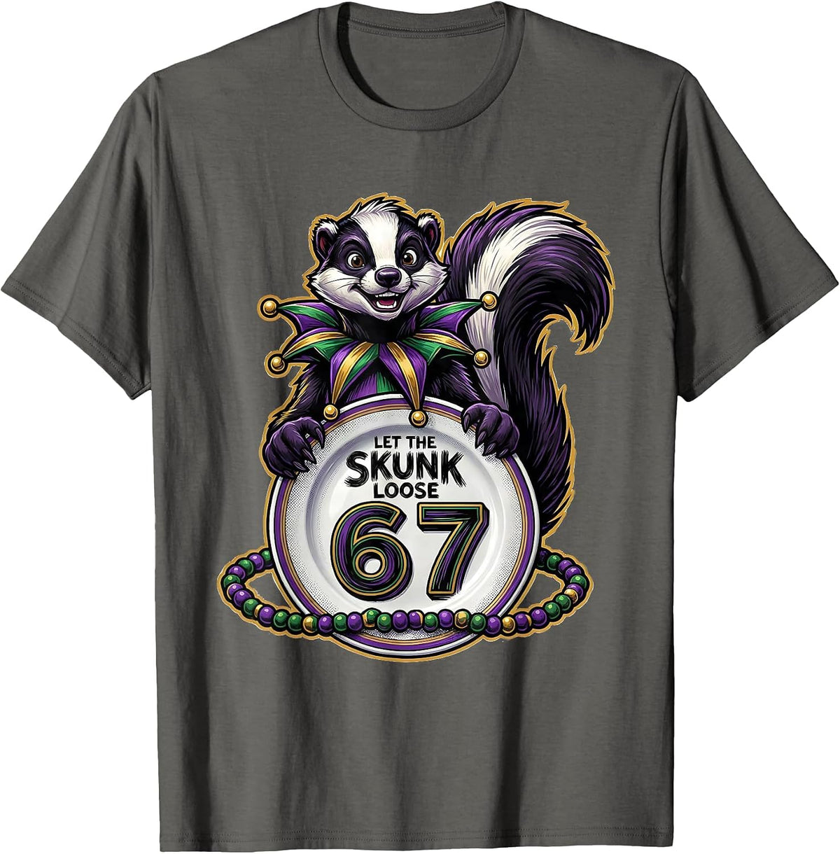 Let The Skunk Loose, 6 7 Mardi Gras Jester Meme Kids T-Shirt - Asphalt Grey
