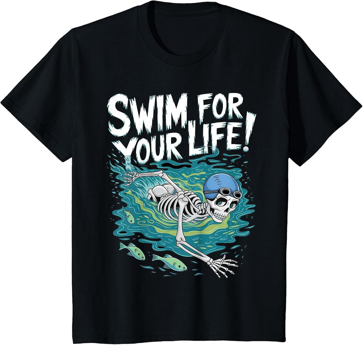 Halloween Skeleton Swimming Swim for Your Life Swimmers Dad T-Shirt - Black