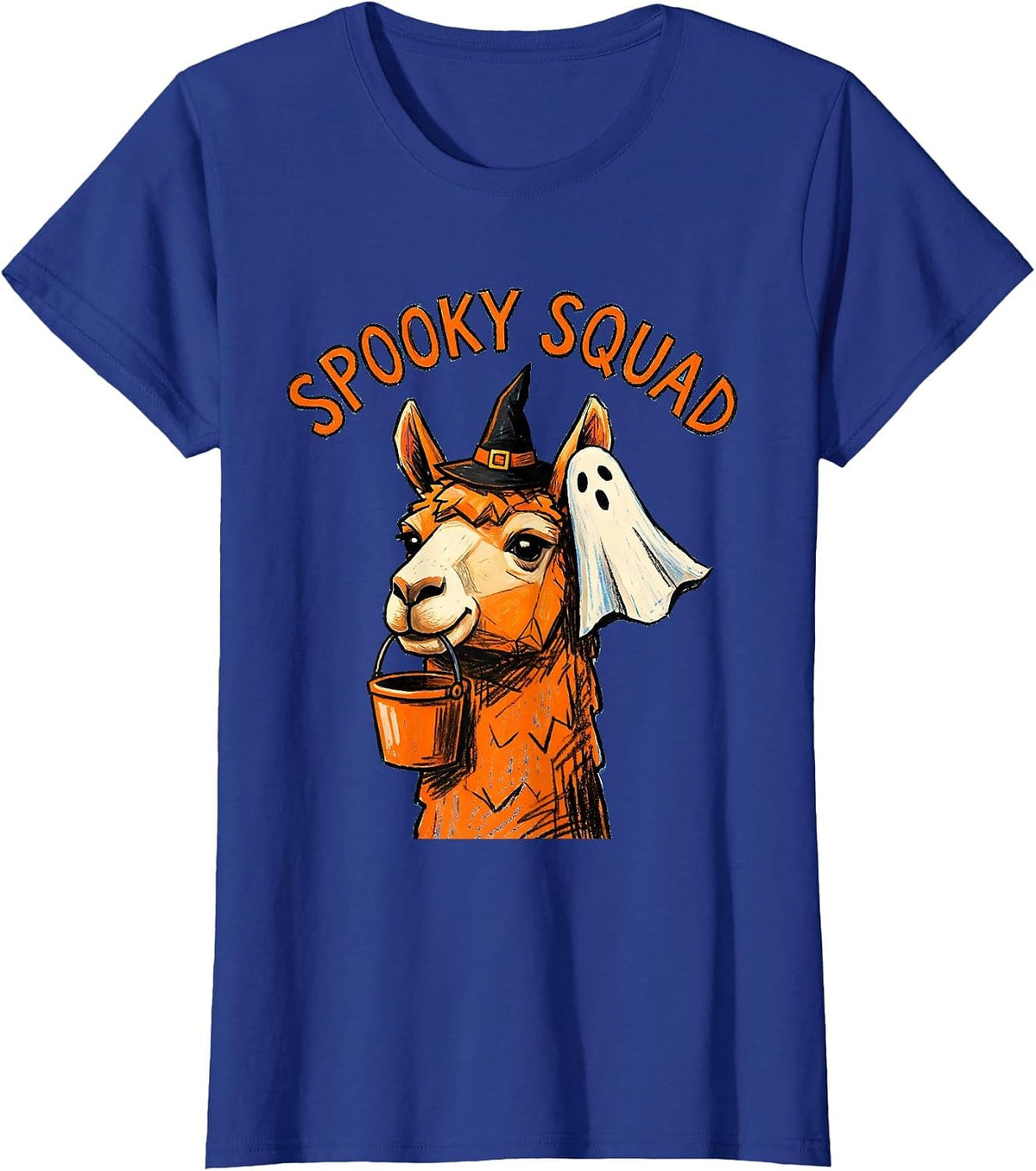Women's Spooky Squad Naive Kidcore Llama Halloween Humor T-Shirt - Royal Blue