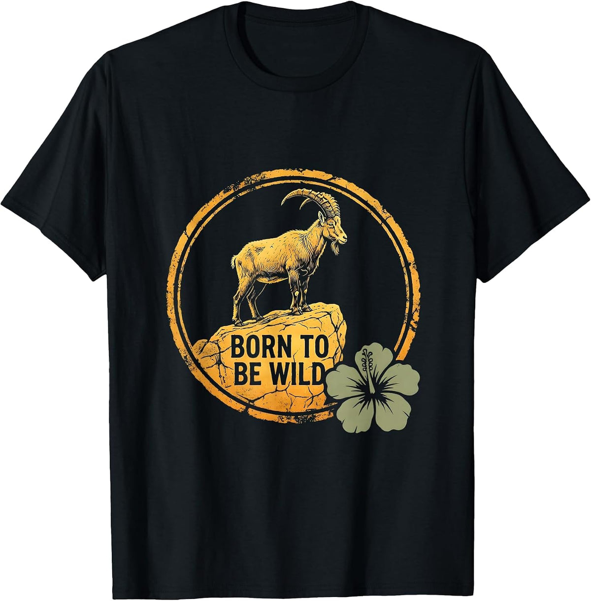 Men's Born to Be Wild Goat Graphic Design T-Shirt - Black