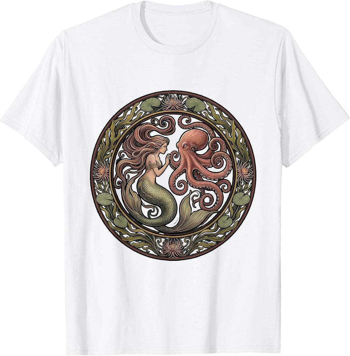 Men's Mermaid and Octopus Ocean Encounter Graphic T-Shirt - White