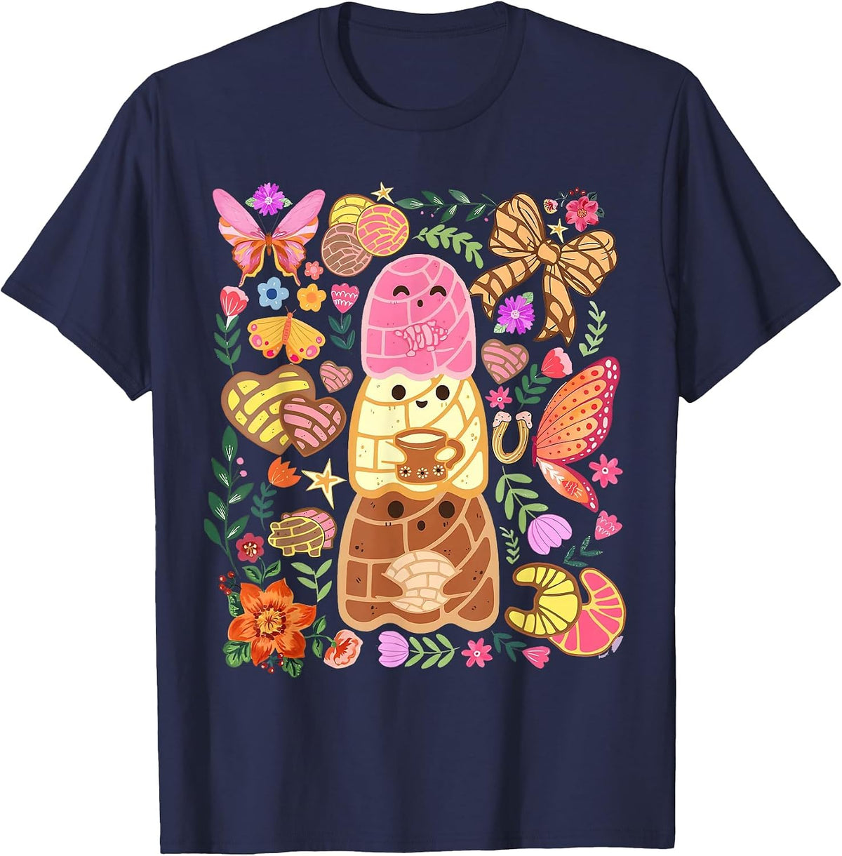 Pantasmas Ghost Funny Spooky Conchas Mexican Ghost Halloween T-Shirt - Navy Blue