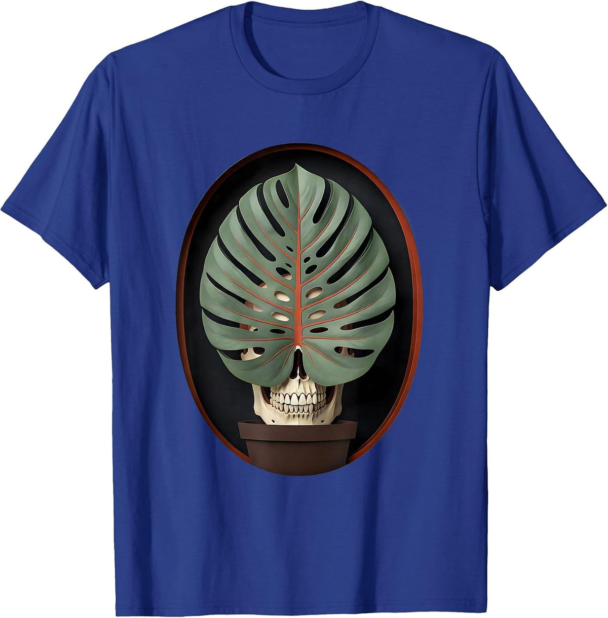 Maranta Skull Leaf Paper Cutout Plant Lover Grunge T-Shirt - Royal Blue