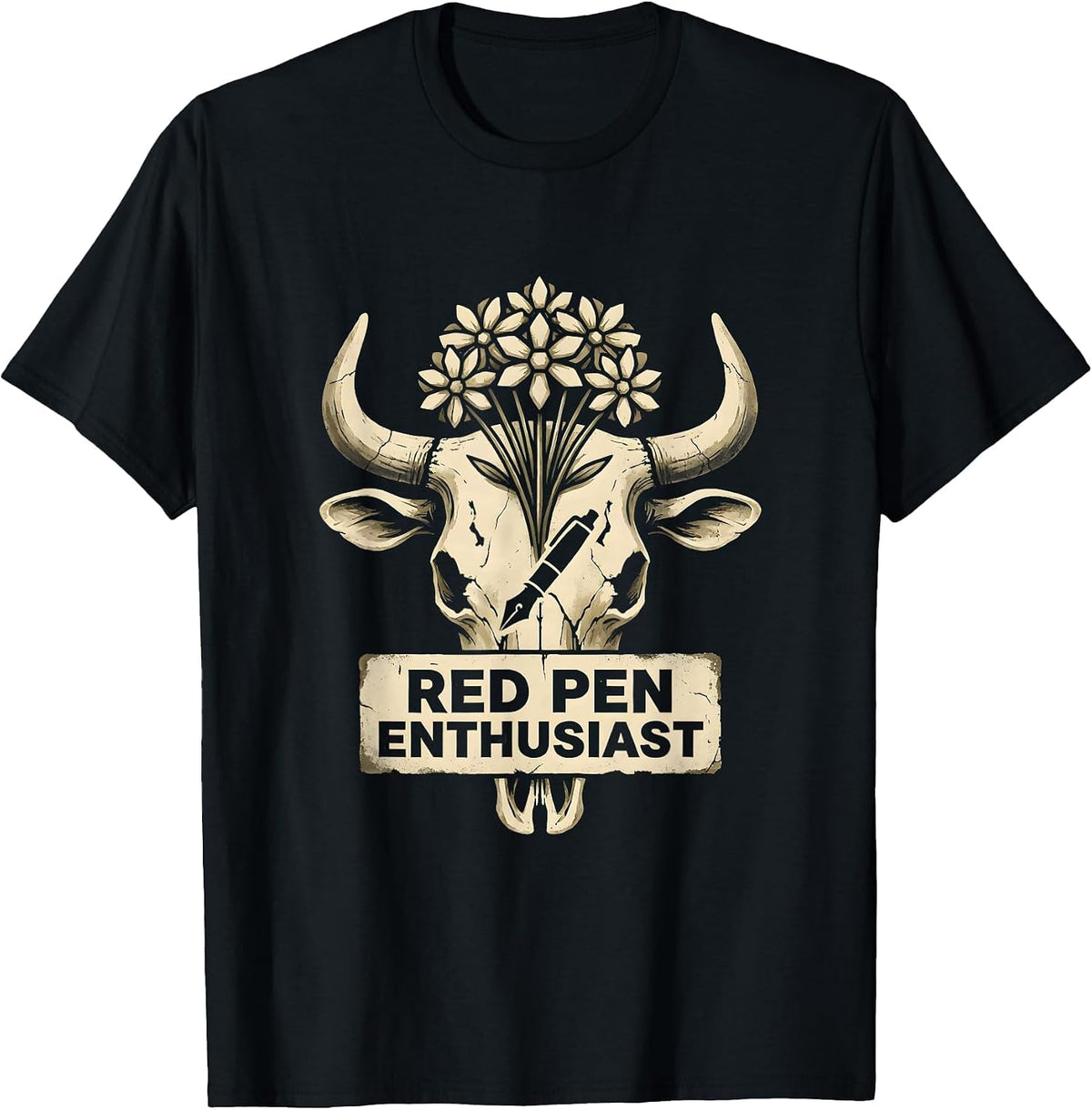 Men's Red Pen Enthusiast English Teacher Design T-Shirt - Black