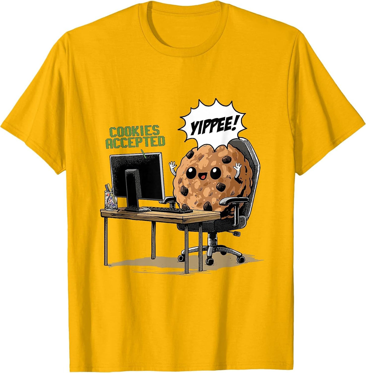 Cookies Accepted Nerd Shirt Funny Computer Internet Coder T-Shirt, Men, Golden Yellow, XX-Large - As Pictured