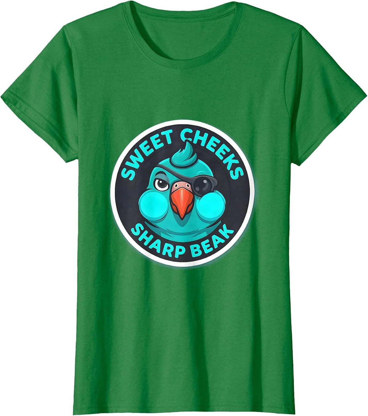 Sweet Cheeks Sharp Beak Funny Parakeet Mascot Bird Lover T-Shirt - Kelly Green