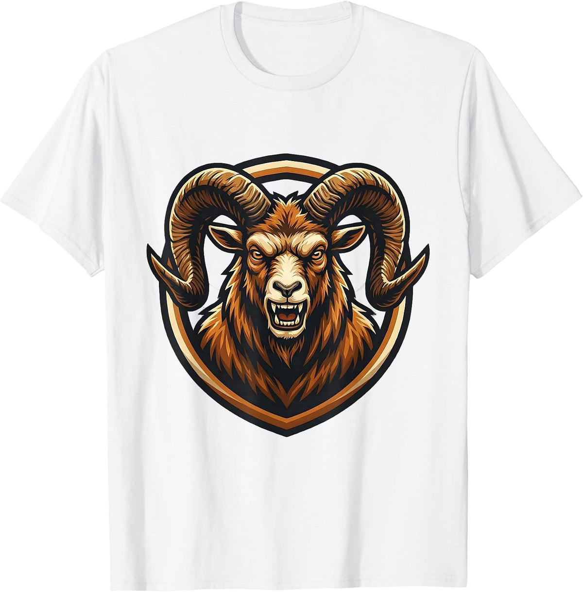 Men's Angry Charging Goat Lowered Horns Illustration T-Shirt - White