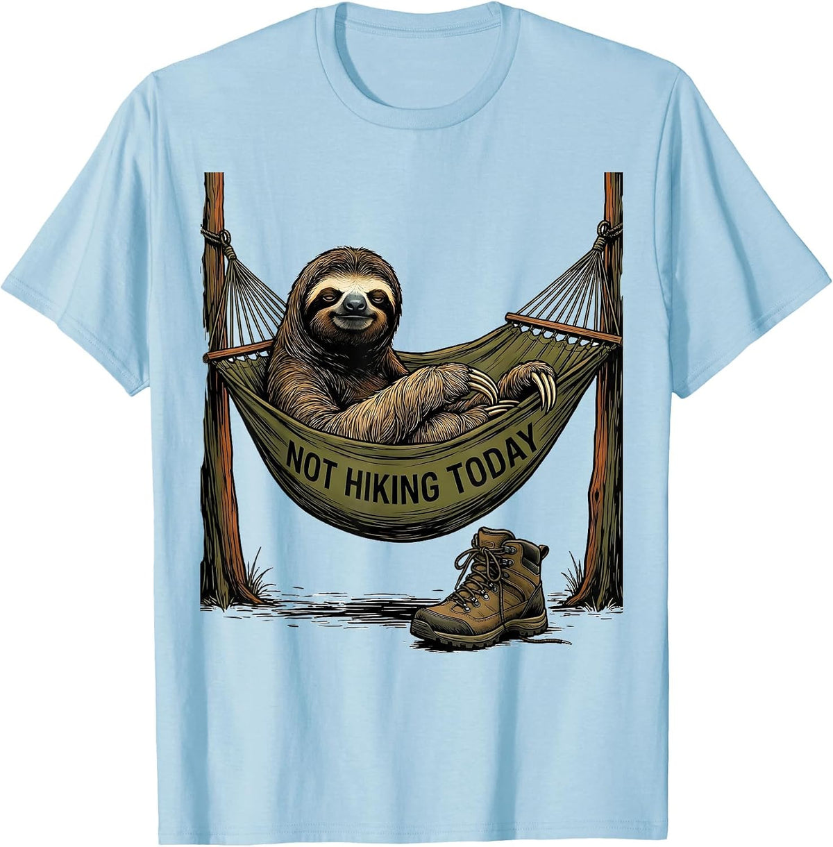 Men's Not Hiking Today Funny Sloth Lover Lazy Humor Gift T-Shirt - Baby Blue