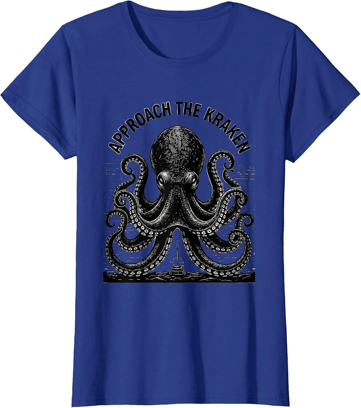 Women's Approach The Kraken Scratchboard Vintage Octopus Lover T-Shirt - Royal Blue