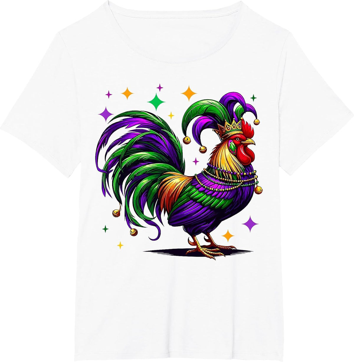 Rooster Wearing Jester Hat Mardi Gras Fun T-Shirt - White