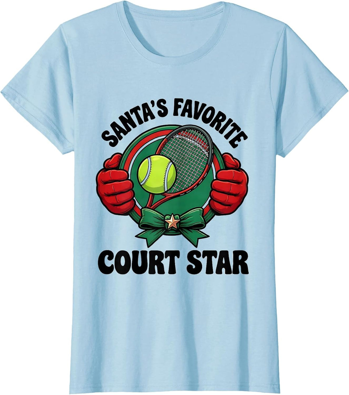 Women's Santa's Favorite Court Star Funny Christmas Tennis Player T-Shirt - Baby Blue