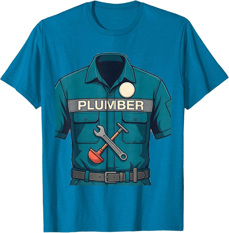 Plumber Flat Vector Halloween Occupation Costume T-Shirt - Sapphire Blue