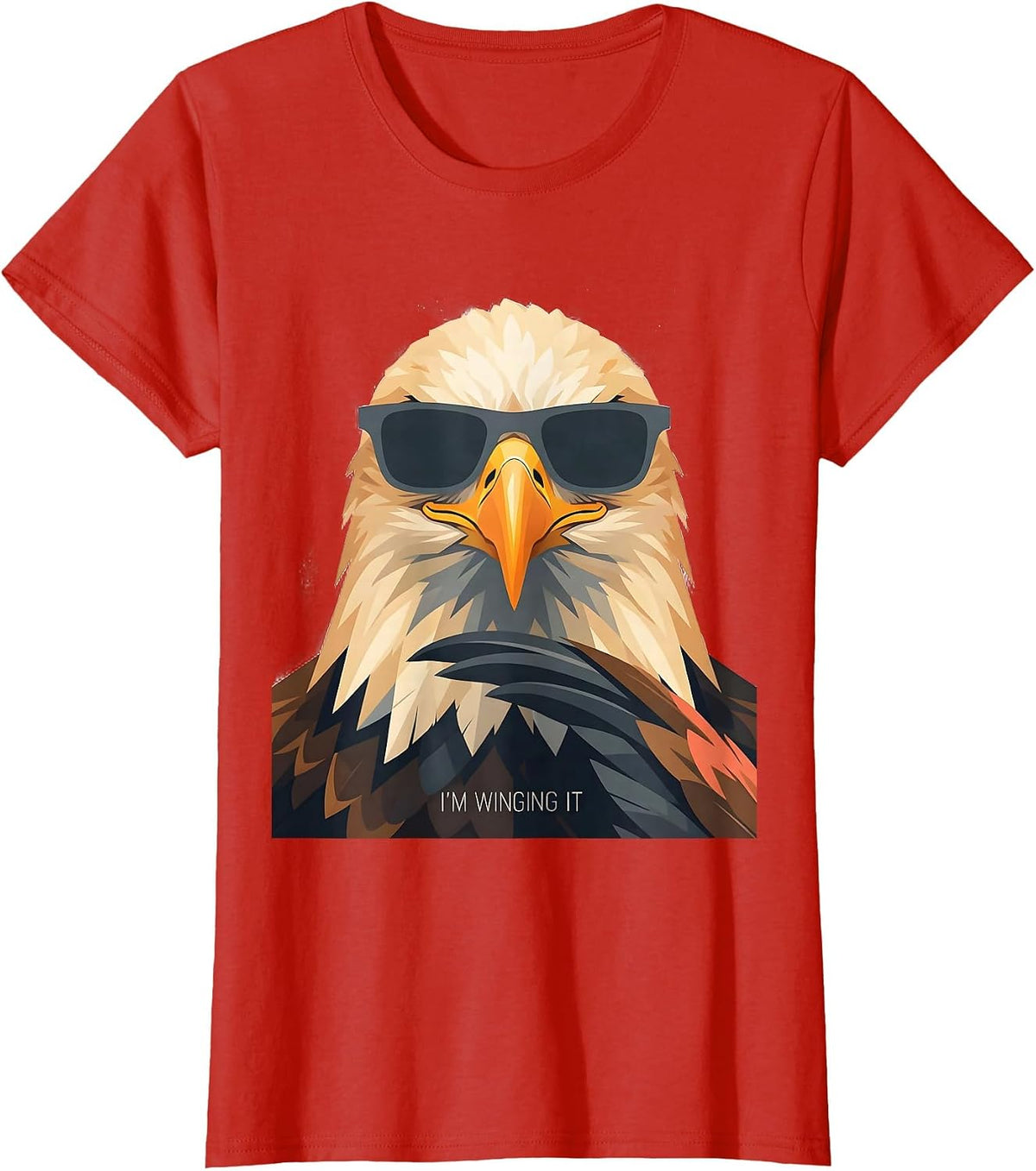 I'm Winging It Funny Bald Eagle Sunglasses Mascot Humor T-Shirt - Red