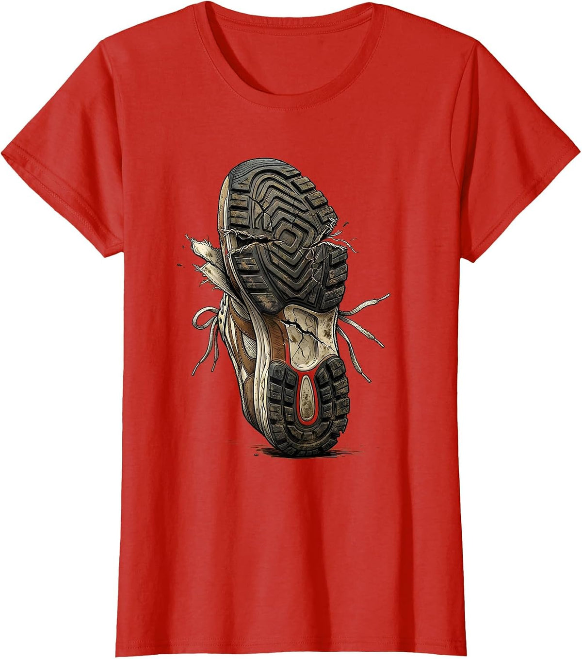 Grunge Worn-Out Sneaker Sole Falling Apart Art T-Shirt - Red