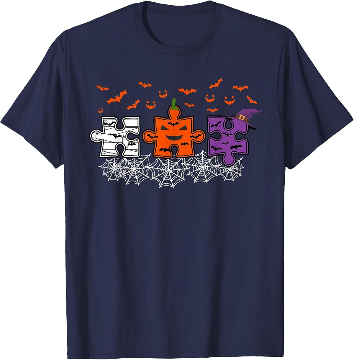 Autism Awareness Puzzle Pieces Scary Halloween Costume T-Shirt - Navy Blue
