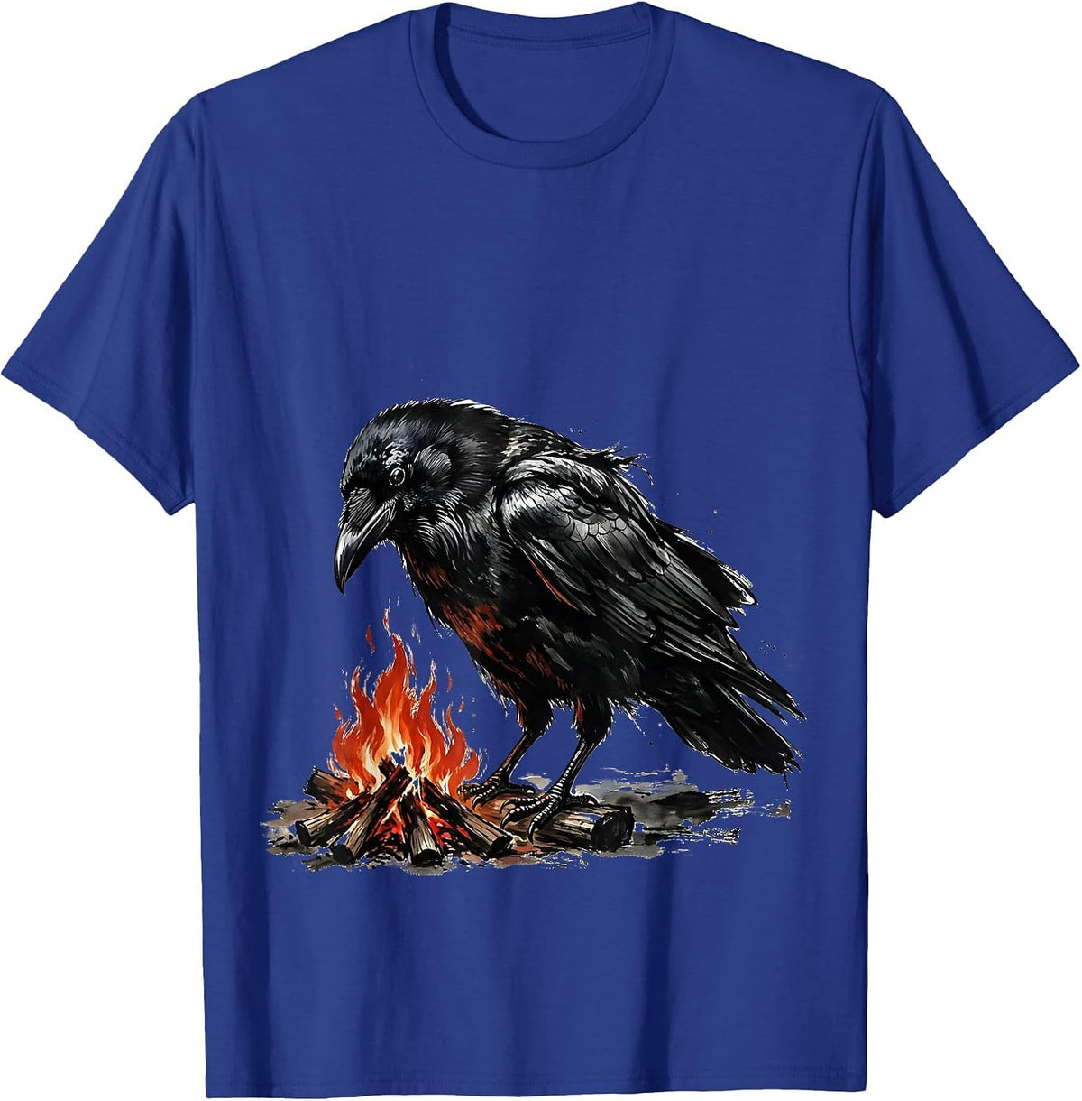 Men's Crow Campfire Wilderness Night Graphic T-Shirt - Royal Blue
