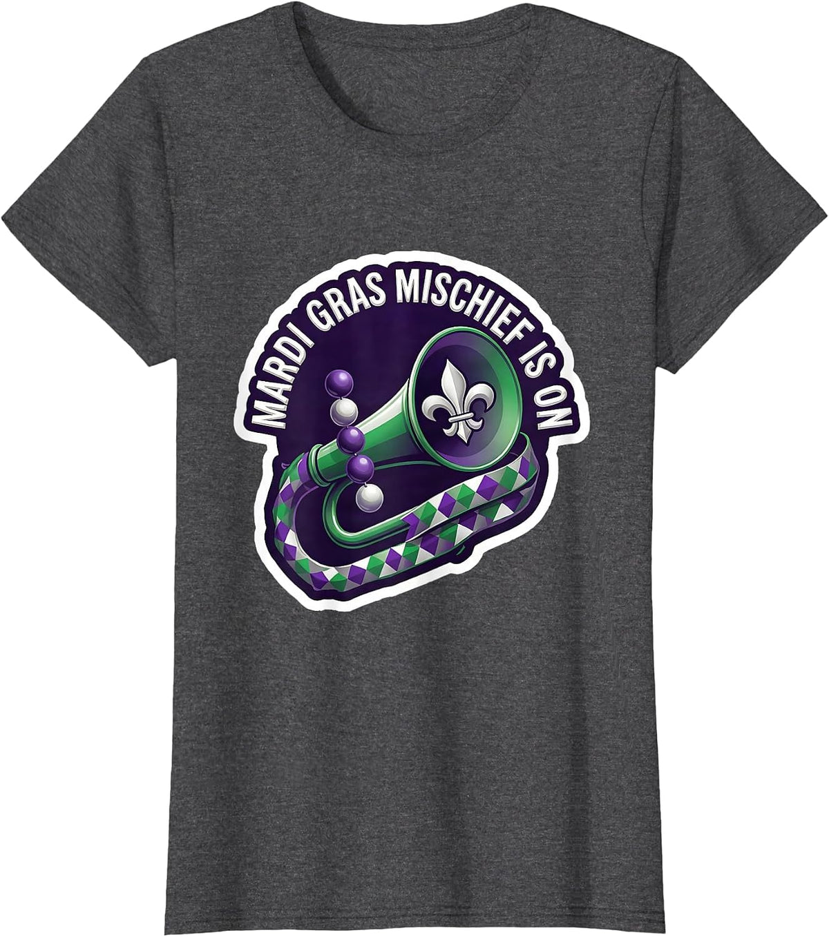 Women's Mardi Gras Mischief Is On Festive Humor Carnival Party T-Shirt - Dark Heather Grey