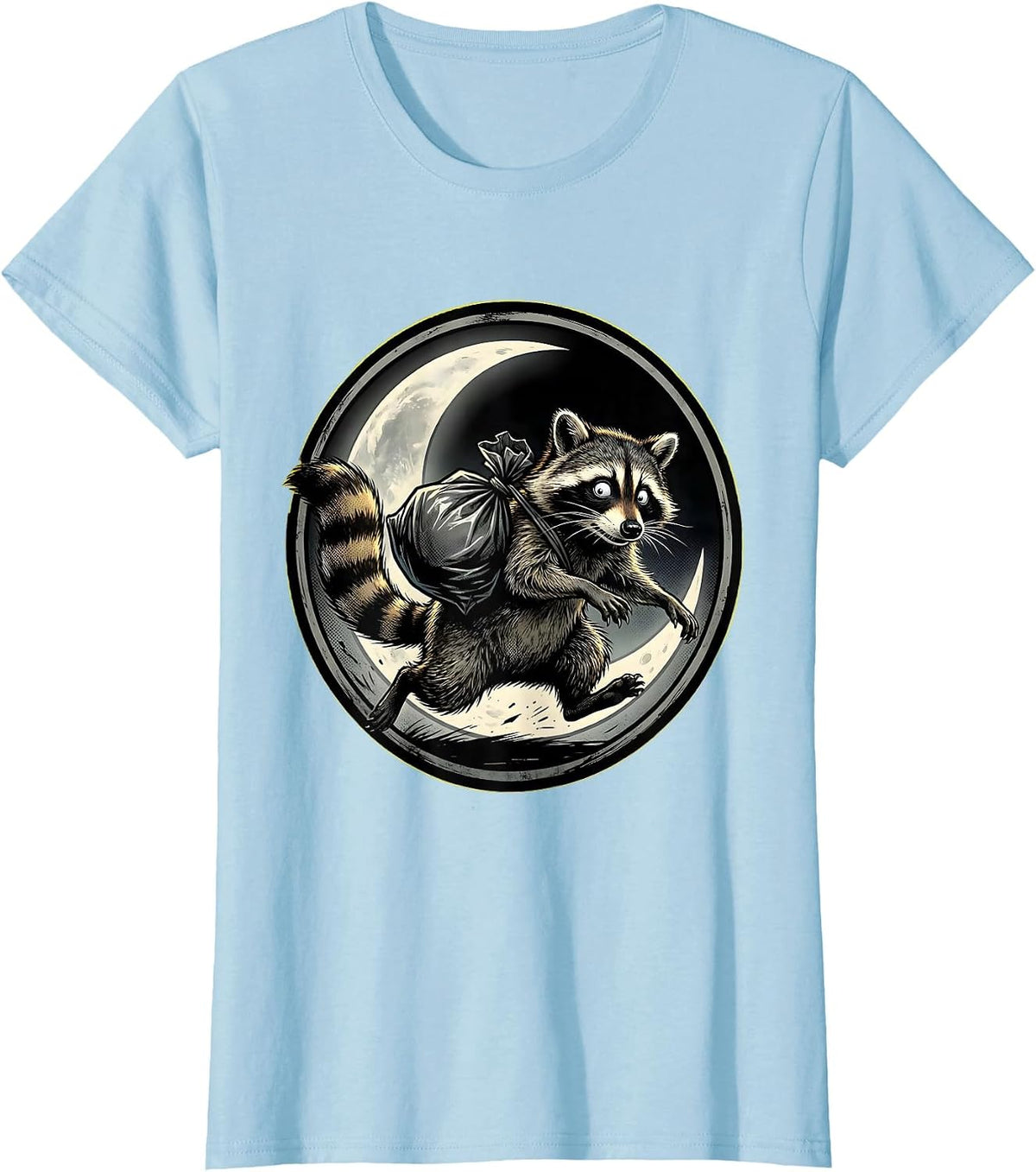 Funny Raccoon Midnight Garbage Thief Illustration T-Shirt - Baby Blue