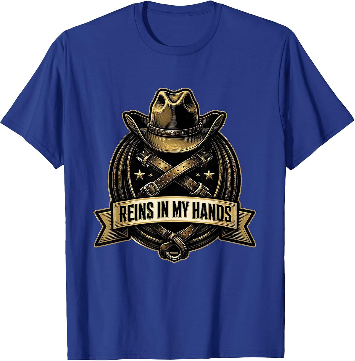Men's Reins In My Hands Cowgirl Graphic Design T-Shirt - Royal Blue