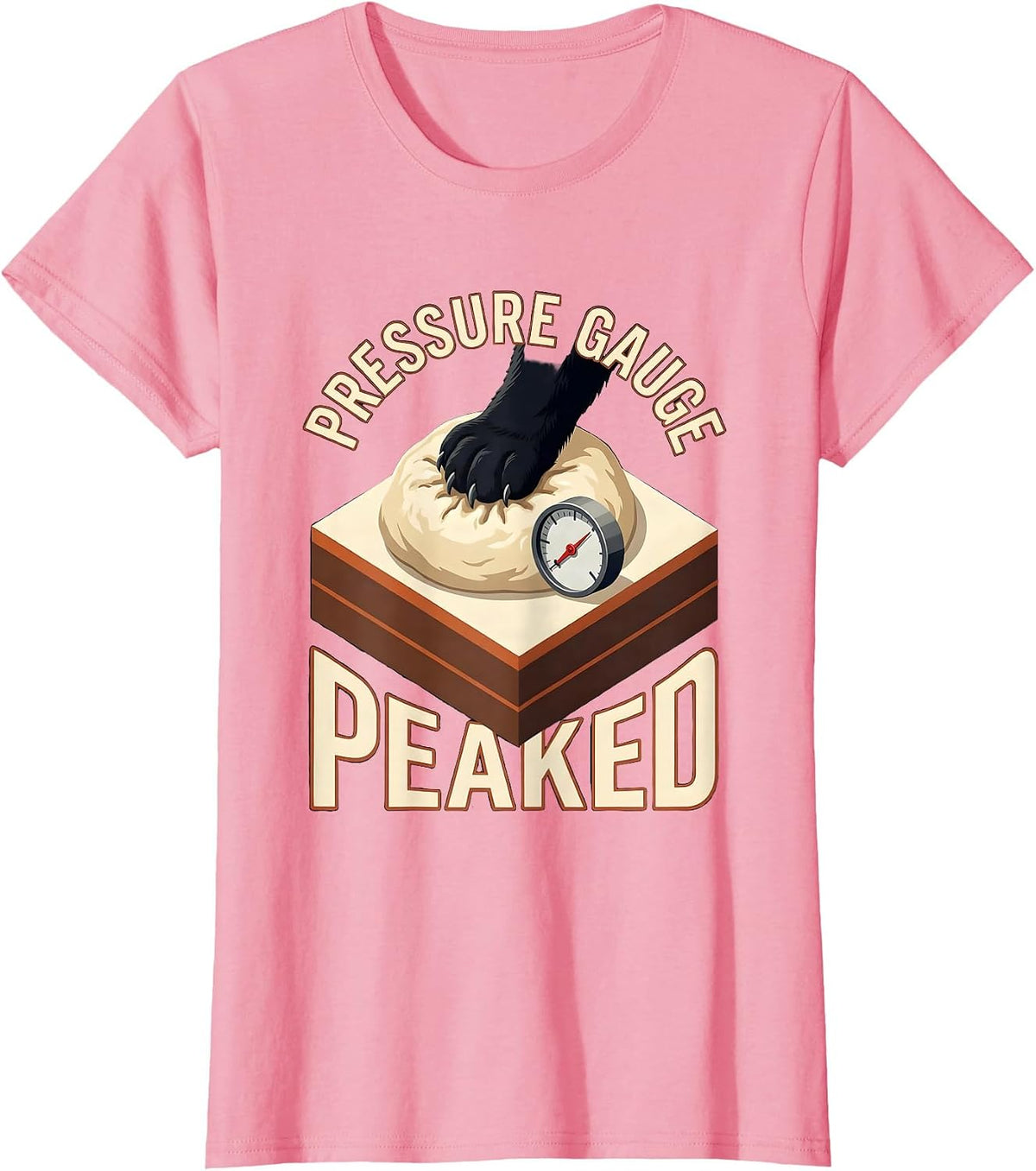 Women's Pressure Gauge Peaked Funny Black Cat Bakery Pet Lover Humor T-Shirt - Pink