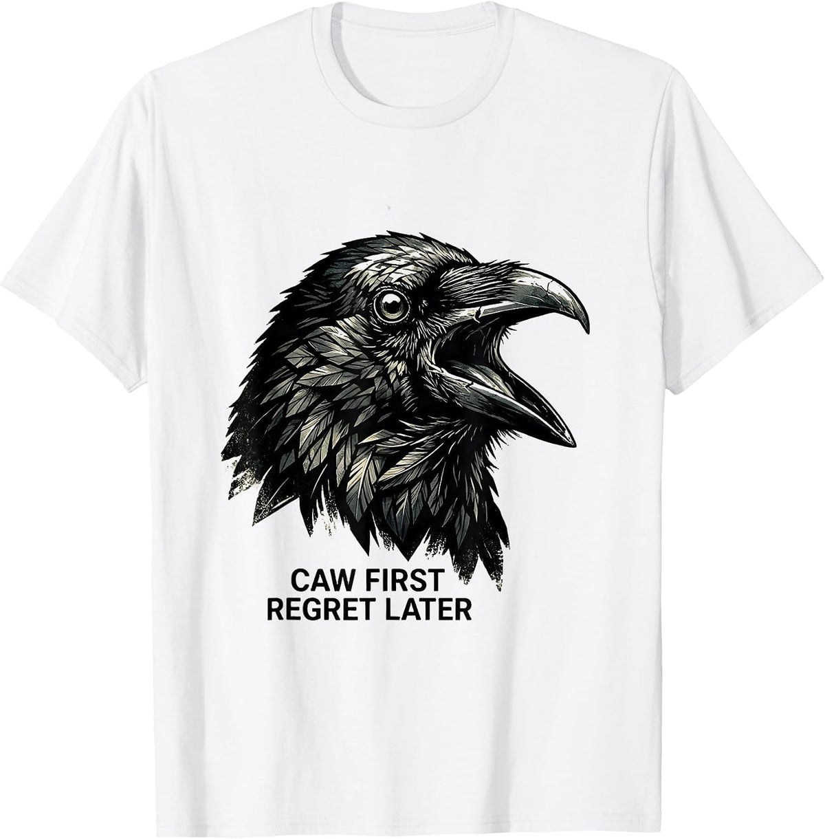 Men's Caw First Regret Later Funny Crow Design T-Shirt - White