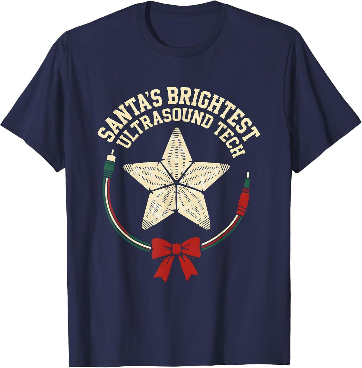 Santa's Brightest Ultrasound Tech Funny Radiology Tech T-Shirt - Navy Blue