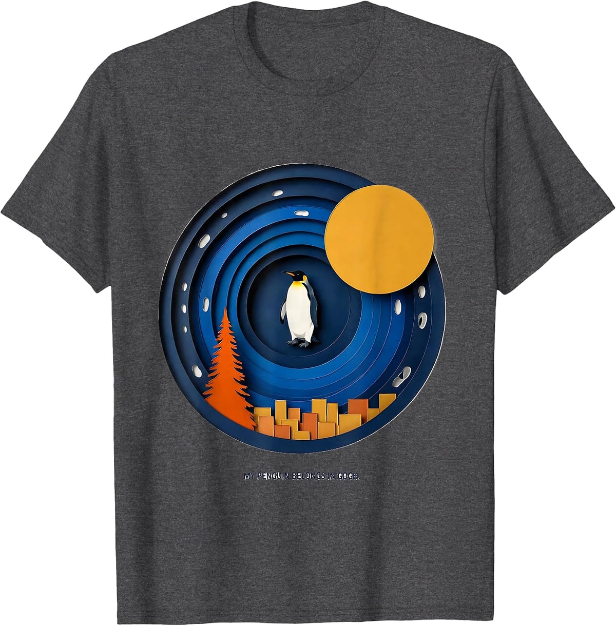 My Penguin Belongs In Gogh Funny Van Gogh Art Parody Animal T-Shirt - Dark Heather Grey