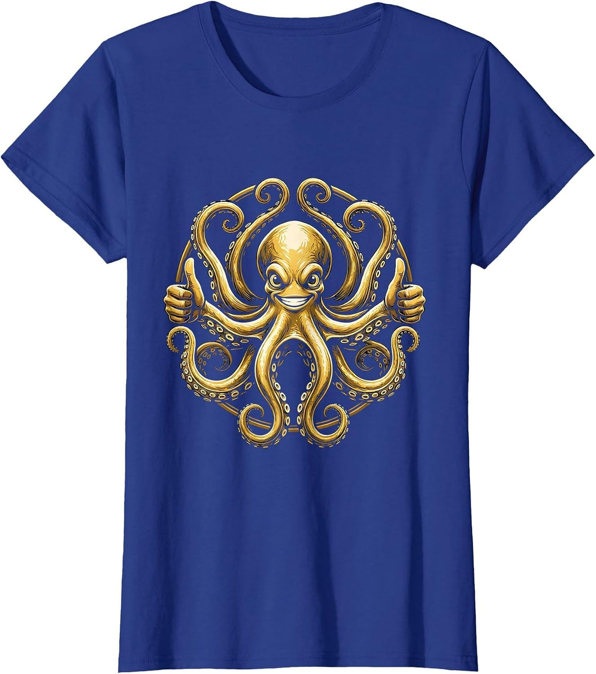 Women's Funny Octopus Thumbs Up Graphic Design T-Shirt - Royal Blue