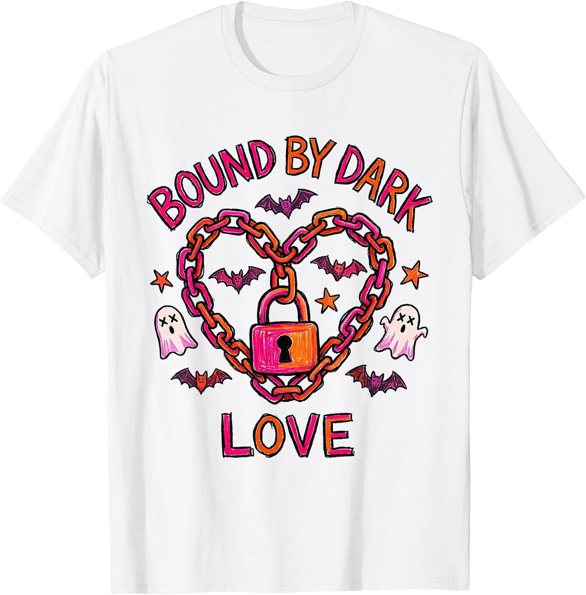 Men's Bound by Dark Love Gothic Chains Heart Design T-Shirt - White