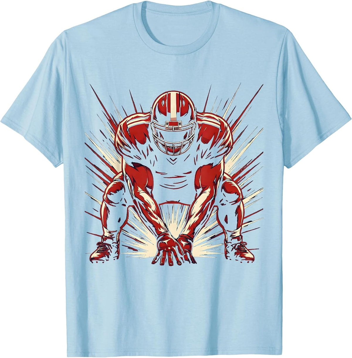 Men's Lineman Three-Point Stance Football Graphic T-Shirt - Baby Blue