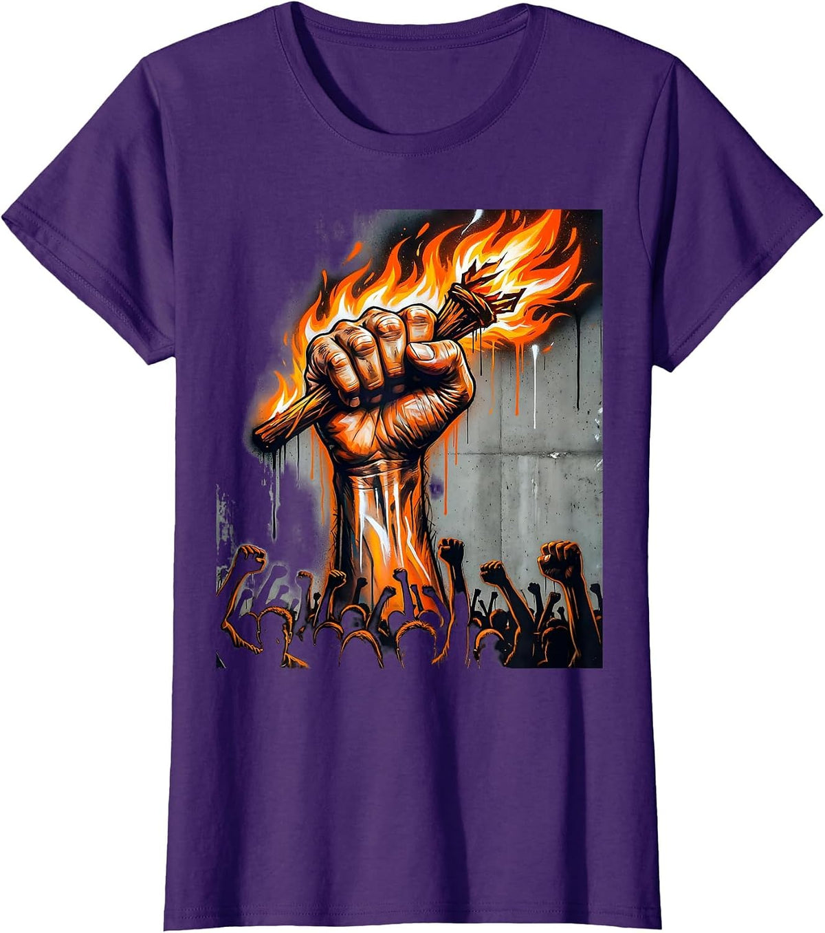Women's Free Speech Torch Bearer Crowd Illustration T-Shirt - Purple