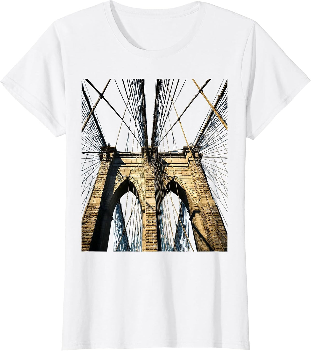 Women's Brooklyn Bridge Low Angle Cable NYC Graphic T-Shirt - White