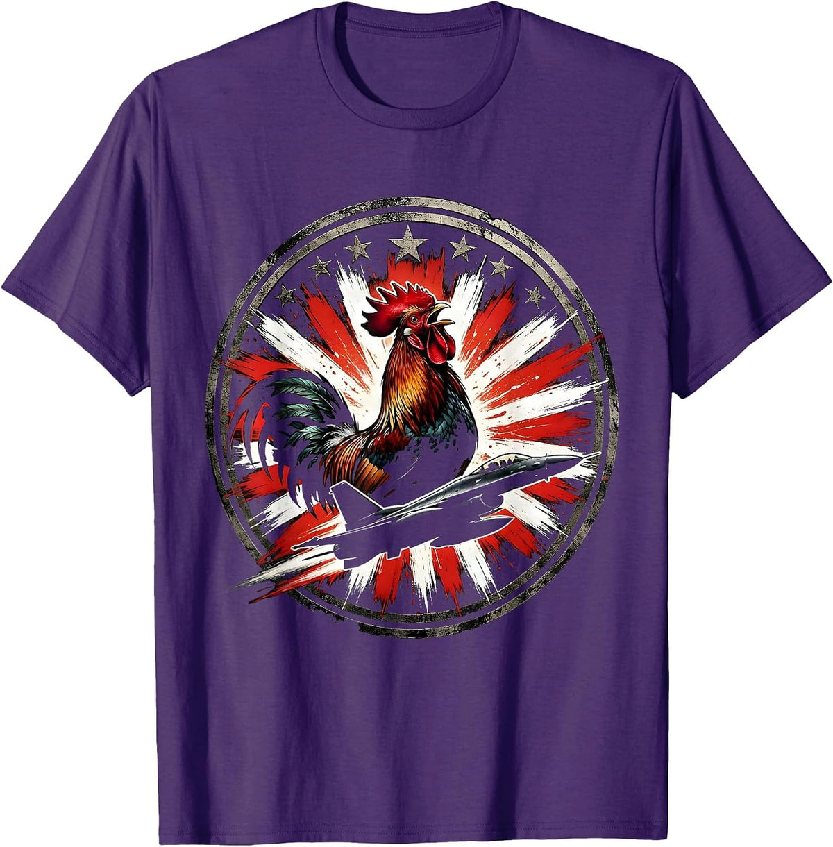 Men's Rooster Crowing at Fiery Sunrise Graphic Tee T-Shirt - Purple