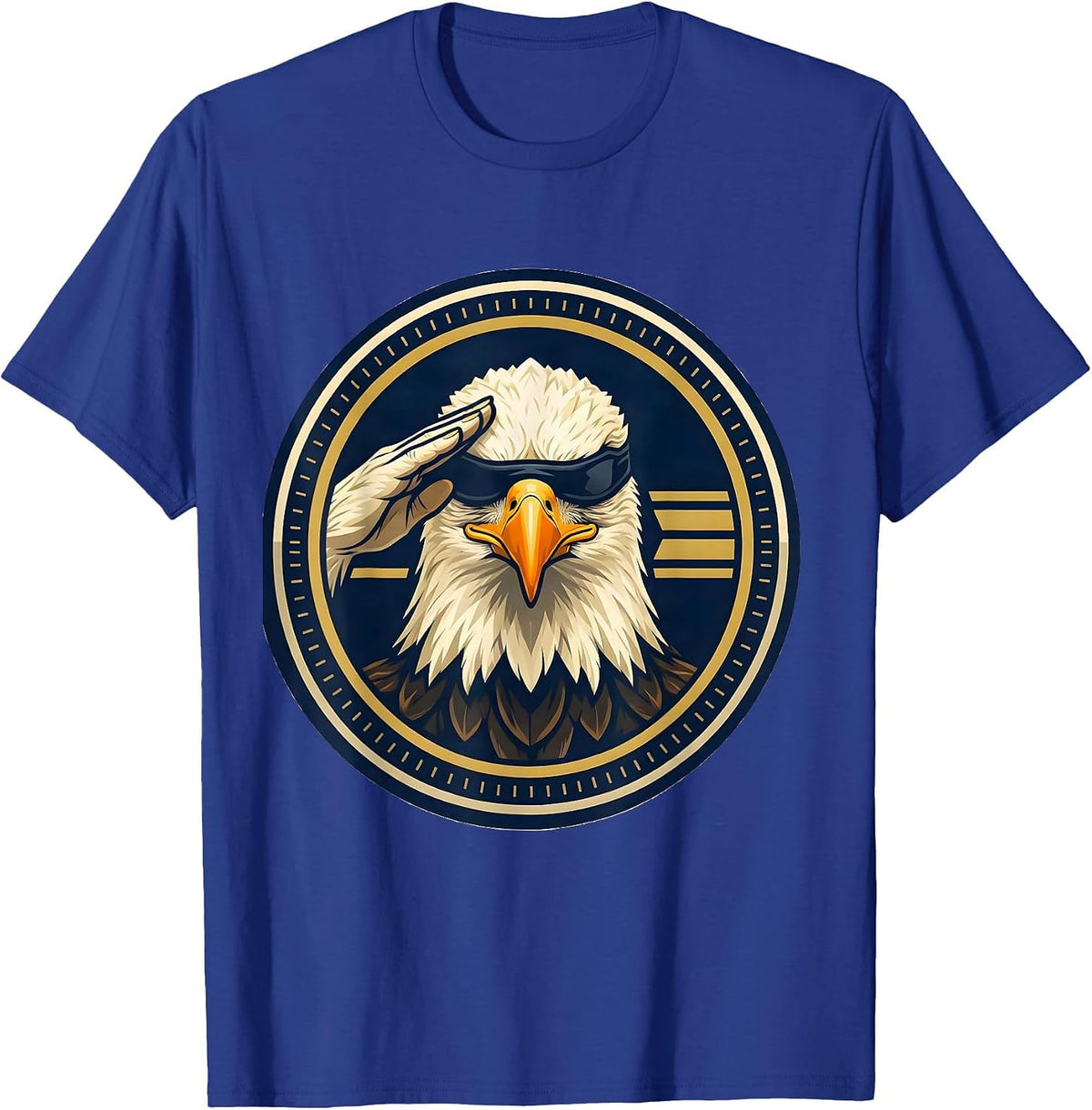 Men's Bald Eagle Self-Salute Emblem Eagle Lover Humor T-Shirt - Royal Blue