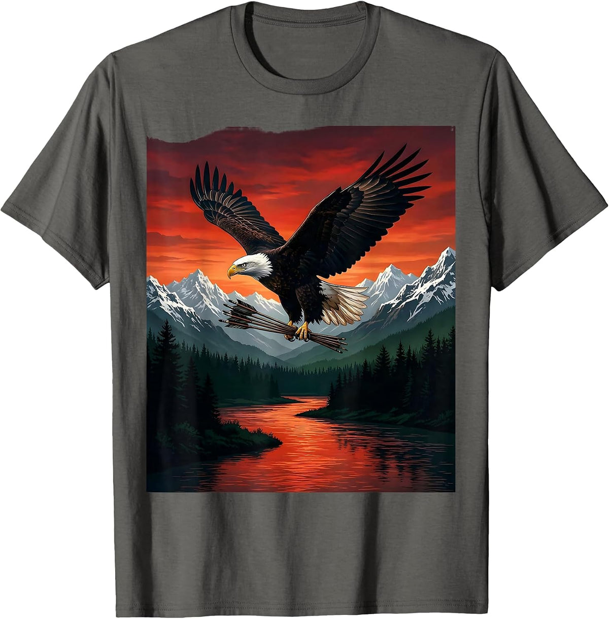 Bald Eagle Clutching Arrows Patriotic USA Design T-Shirt - Asphalt Grey