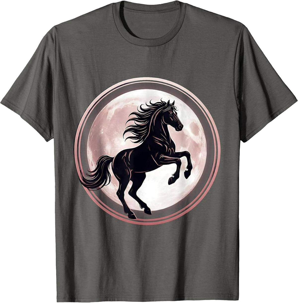 Men's Rearing Horse Silhouette Full Moon Graphic T-Shirt - Asphalt Grey