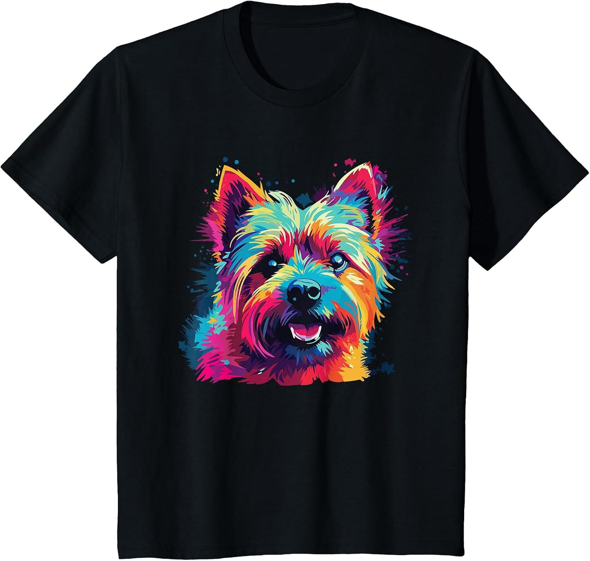 Watercolor Colorful Norwich Terrier Dog T-Shirt - Black