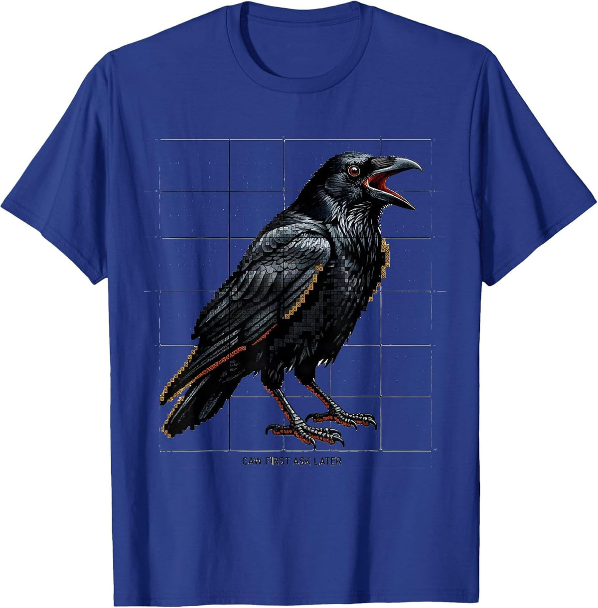 Men's Caw First Ask Later Bold Crow Graphic Design T-Shirt - Royal Blue