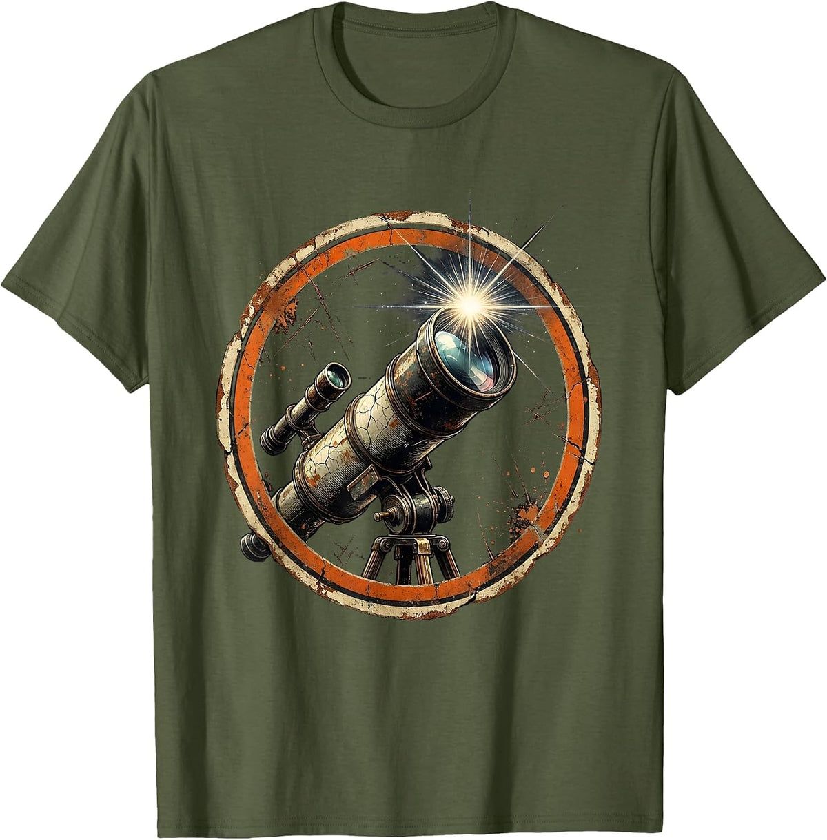 Telescope New Star Discovery Astronomy Art T-Shirt - Olive Green