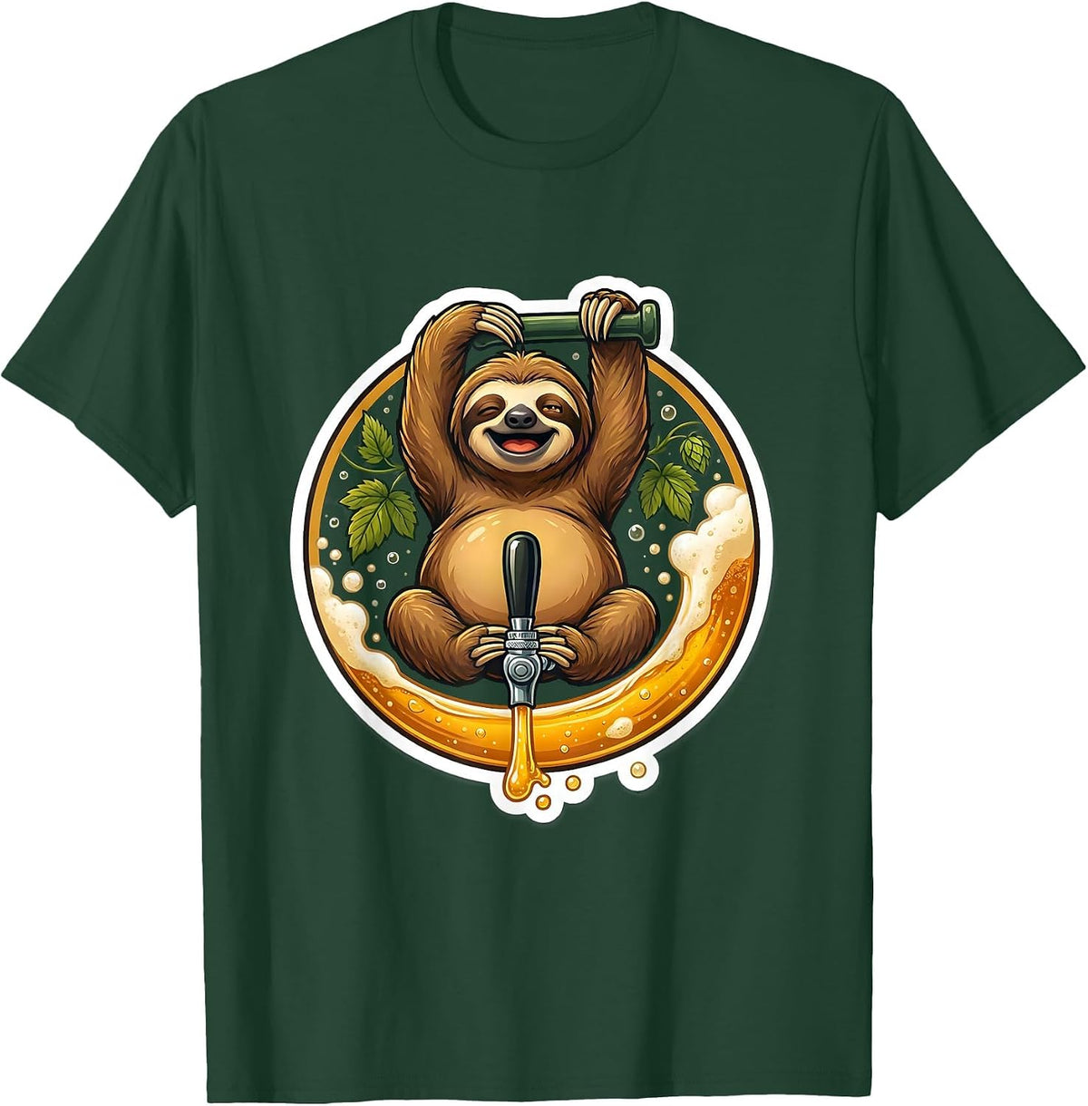 Sloth Beer Pour Funny Craft Beer Lover Gift T-Shirt - Dark Green