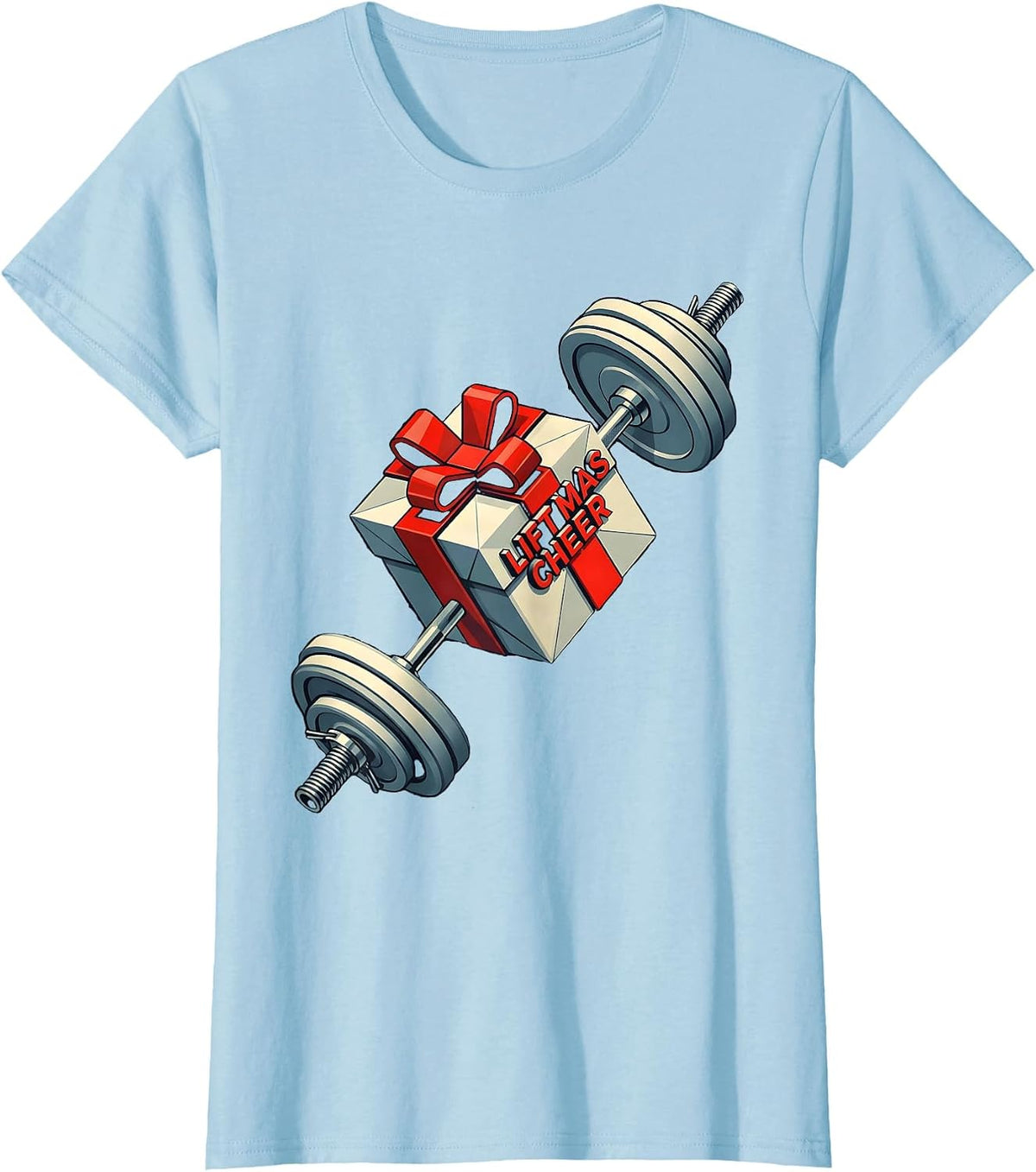 Women's Liftmas Cheer Funny Christmas Gym Weightlifting Workout Gift T-Shirt - Baby Blue