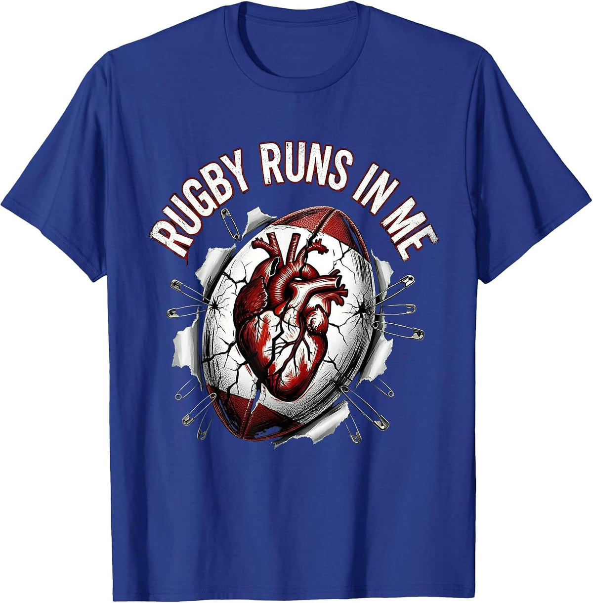Rugby Runs In Me Passionate Fan Design T-Shirt - Royal Blue