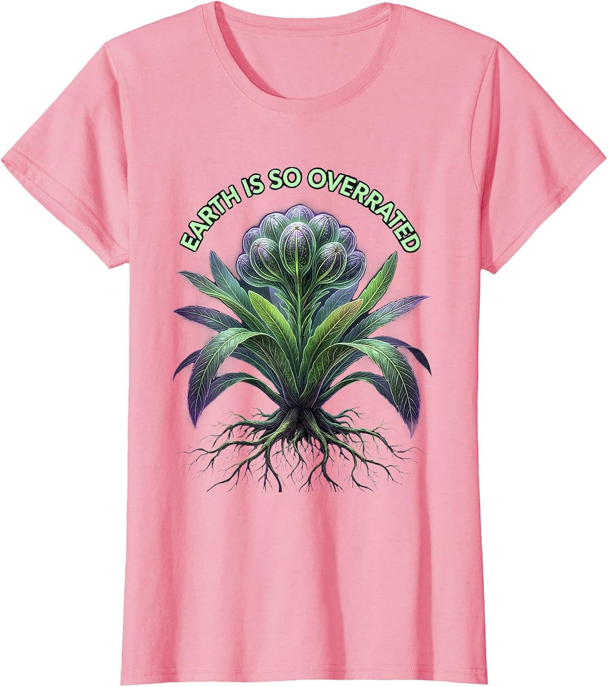 Women's Earth Is So Overrated Alien Space Design T-Shirt - Pink
